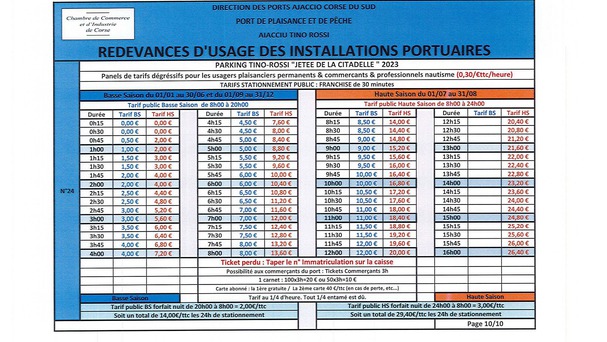 Tarifs Parking Jetée Citadelle 